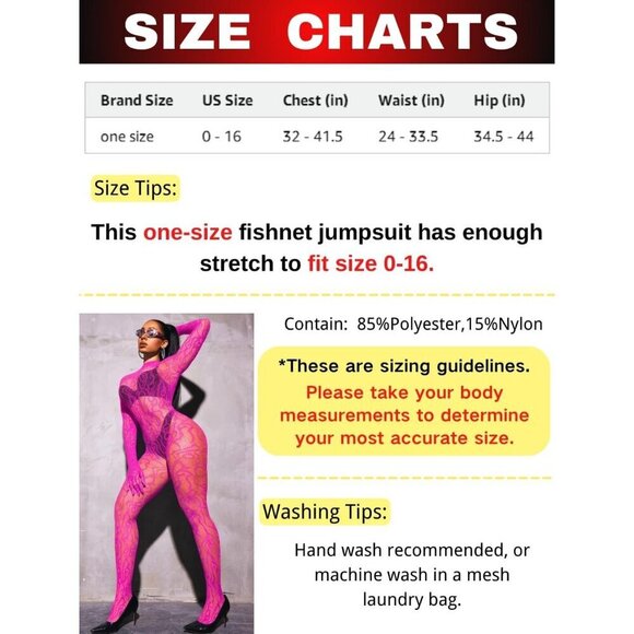 🆕Women Pink Sexy Fishnet Full Mesh Jumpsuit Body Stockings Halloween Costume - Picture 6 of 6